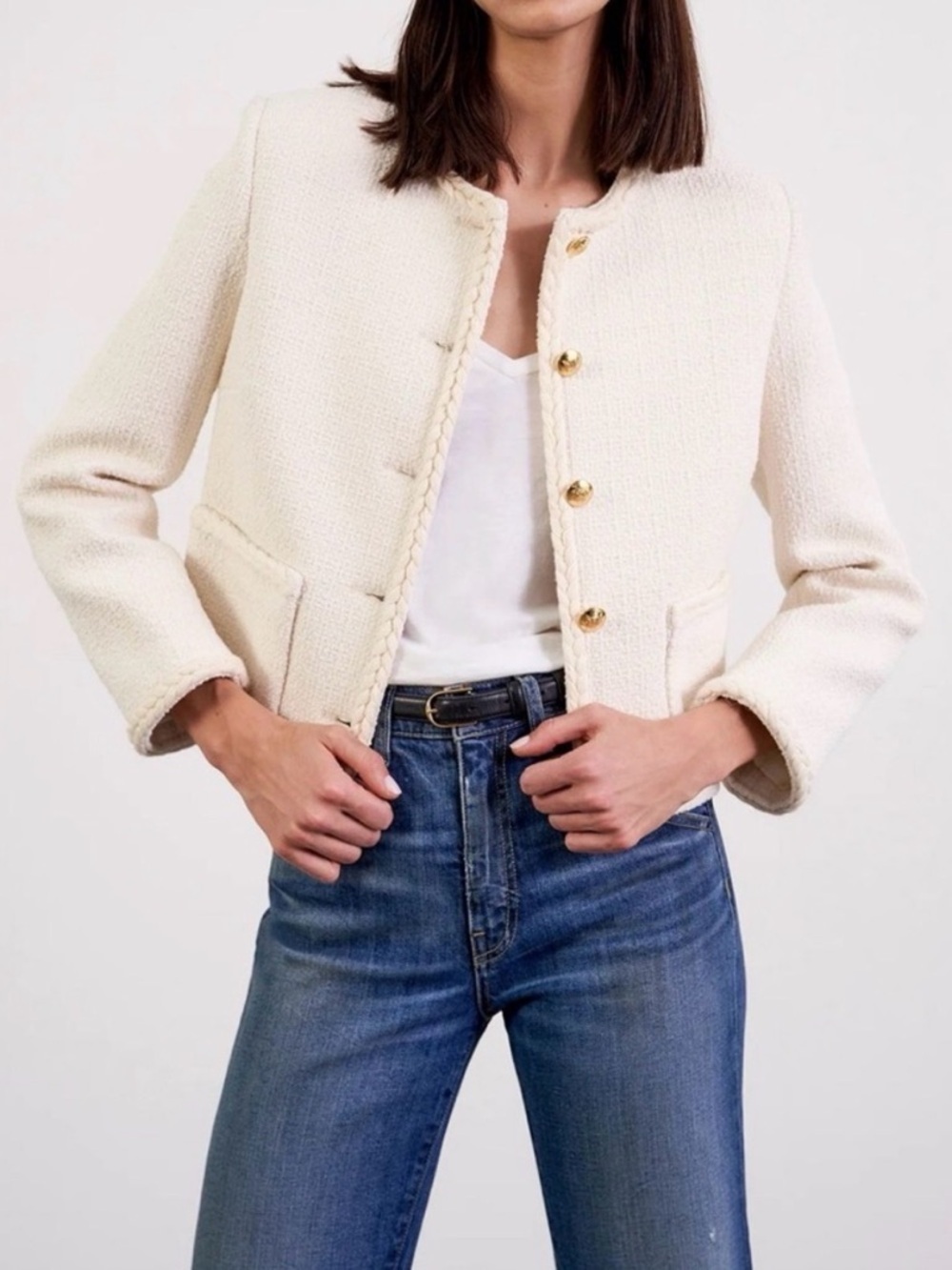 NILI LOTAN Romy Tweed Boucle Cropped Jacket in Ivory Sz 00
